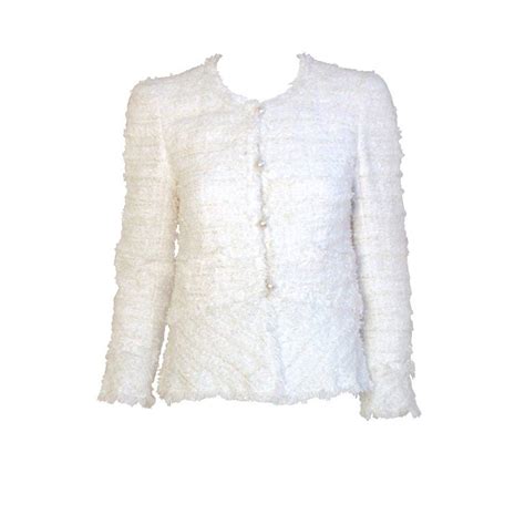 estate chanel coat white fringe pearl buttons|Chanel jackets for sale.